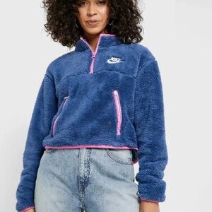 Nike Crop Sherpa 1/4 Zip Pullover SweatshirtIn Mystic Navy Blue size 3X